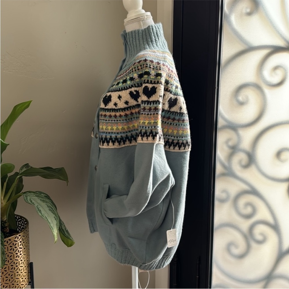 Free People Blue Fair Isle Zip-Up Cardigan Jacket - Picture 13 of 13
